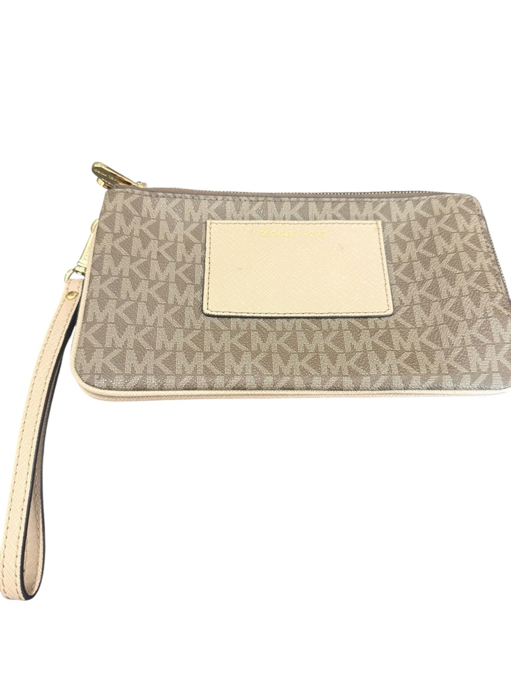Michael Kors Tan Logo Wristlet Clutch with Cream Accent